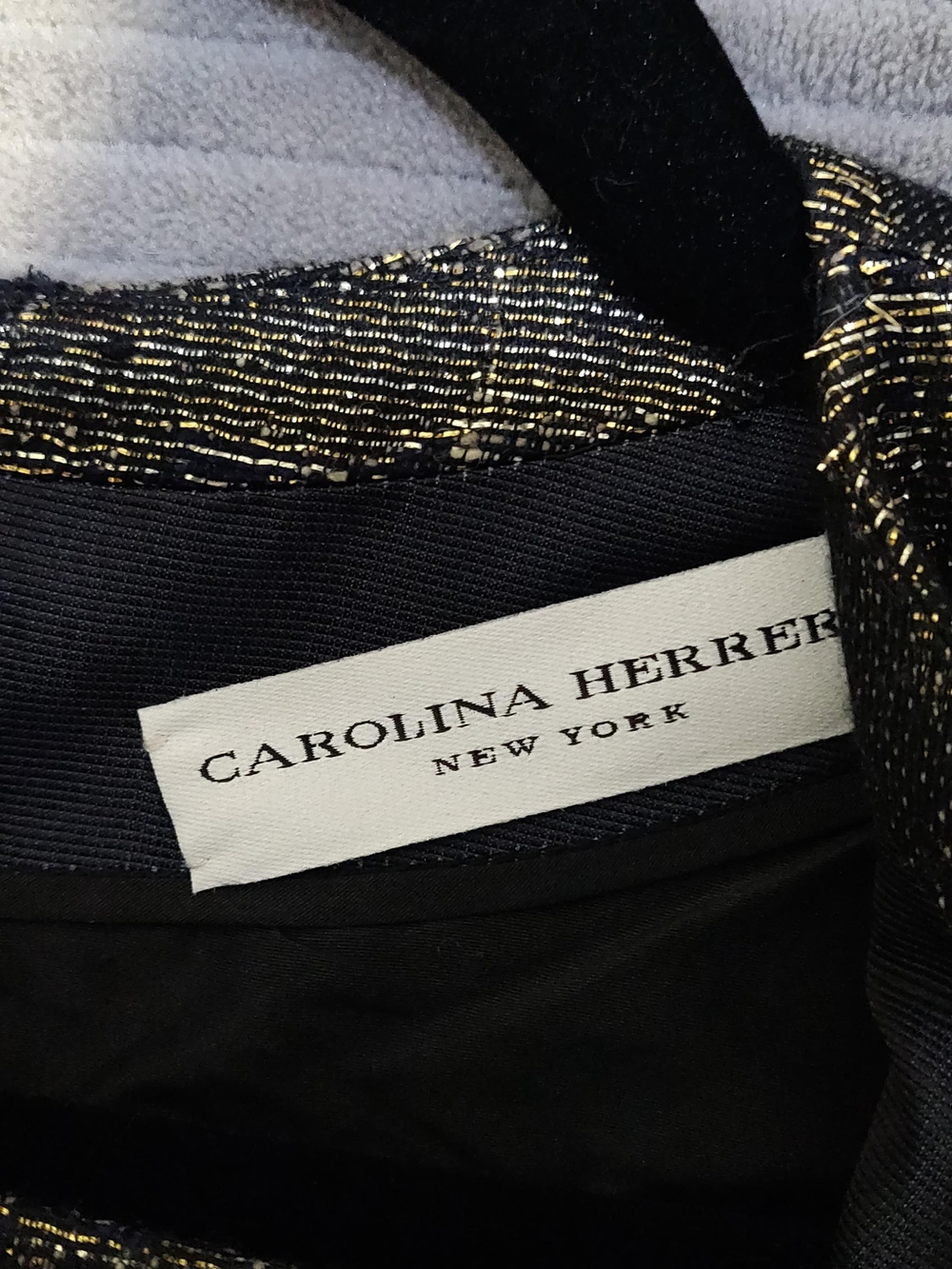 Carolina Herrera Navy and Gold Drop Waist Dress - Picture 2 of 3